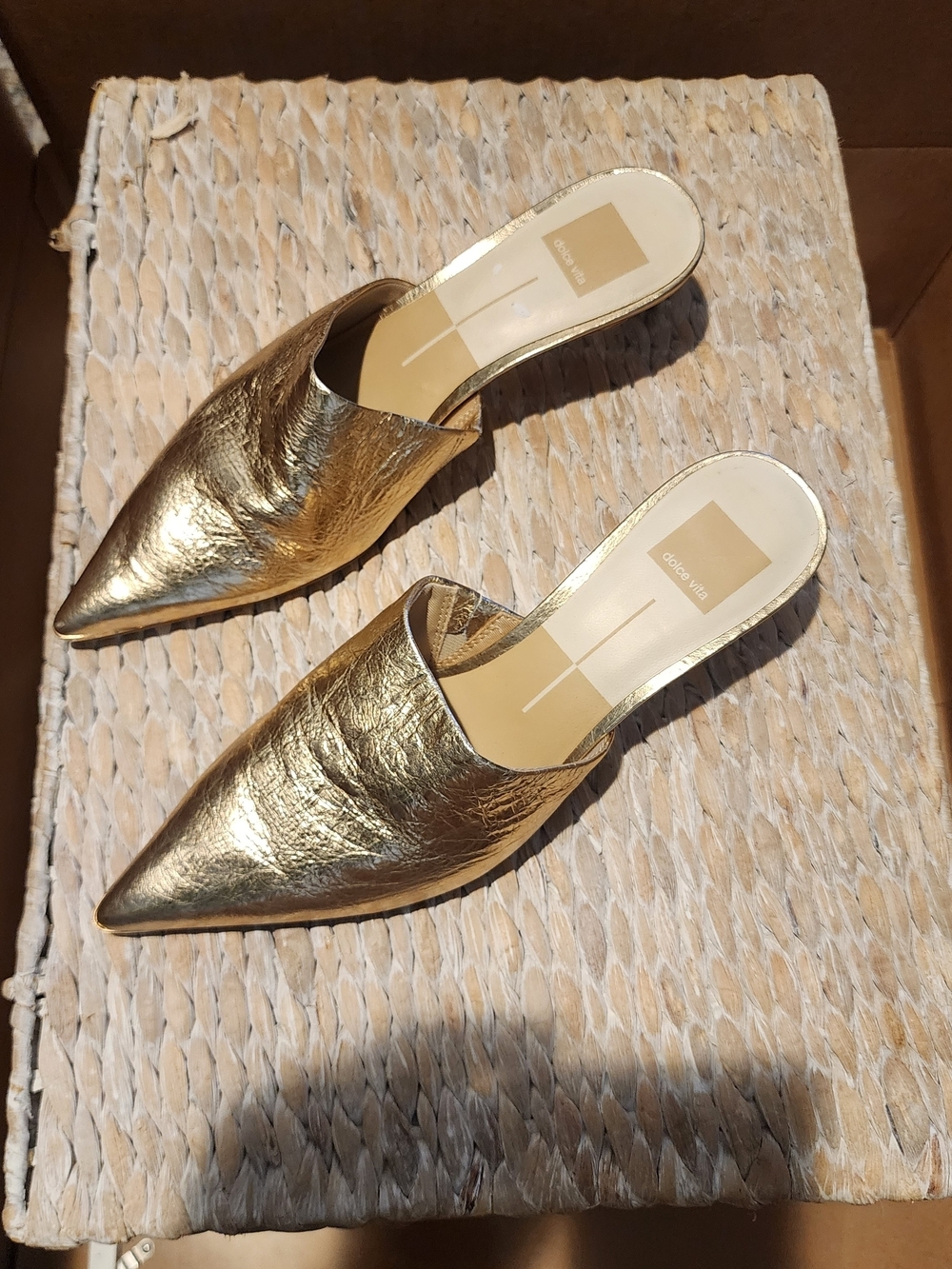 Dolce Vita Lexy Gold Metallic Leather Pointed Toe Mule Heels Size 8.5